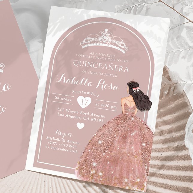 Invitation Boho Arch Rose Gold Mexicaine Princesse Quinceañer (Créateur téléchargé)