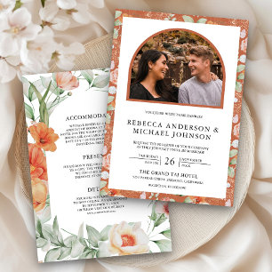Invitation Boho Arch Terreux Floral Tout en Un Mariage