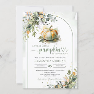 Invitation Boho arche aquarelle verte citrouille eucalyptus o
