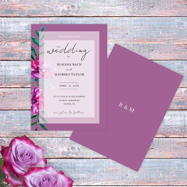 Invitation Boho Artistic Purple Rose Aquarelle Florale (Créateur téléchargé)