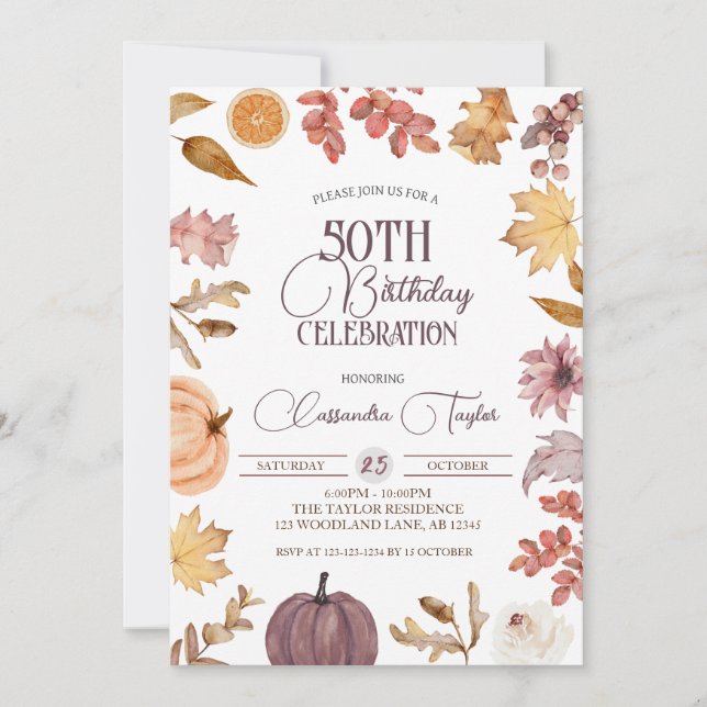Invitation Boho Automne 50e anniversaire, Autumn Foliage Anni (Devant)