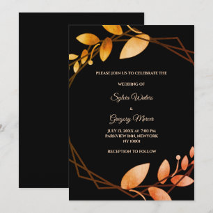 Invitation Boho automne botanique cadre or mariage