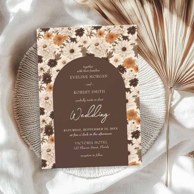 Invitation Boho automne brun roux roux ivoire orange voûté (Boho autumn brown dusty orange ivory arched invitation)
