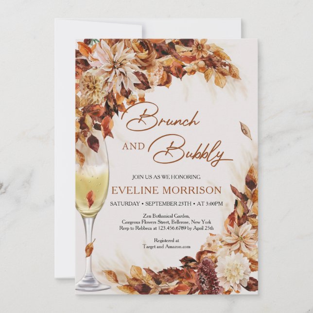 Invitation Boho automne et automne feuilles brunch et mousseu (Devant)