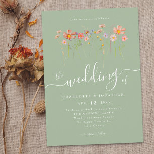 Invitation Boho Automne Fleur Sauvage Sauge Vert