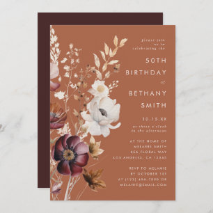 Invitation Boho Automne Fleur sauvage Terracotta fête d'anniv
