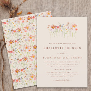 Invitation Boho Automne Fleurs Sauvages Beige Terre Cuite Mar