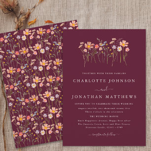 Invitation Boho automne fleurs sauvages bordeaux et terracott