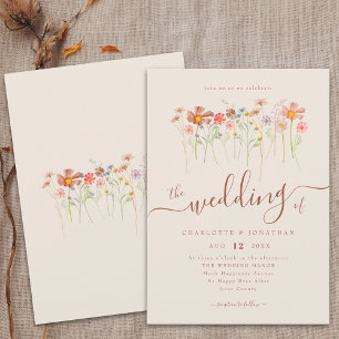 Invitation Boho Automne Fleurs Sauvages Floral Beige Terracot