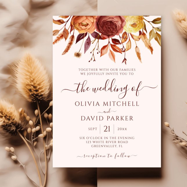 Invitation Boho Automne Floral Fleurs Rustiques Mariage de fe (Créateur téléchargé)