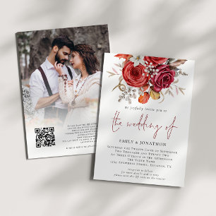 Invitation Boho Automne Florals Photo QR Code Mariage