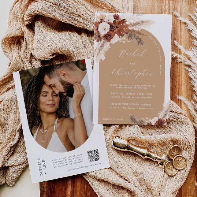 Invitation Boho Automne Mariage Pampas Arche en herbe Photo Q (Créateur téléchargé)
