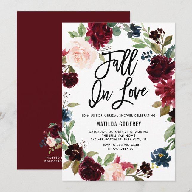 Invitation Boho Automne Wreath Fall In Love Fête des mariées (Devant / Derrière)