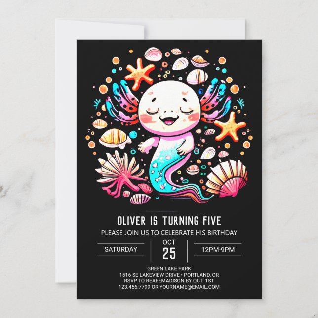 Invitation Boho Axolotl Fête d'anniversaire personnalisée (Devant)