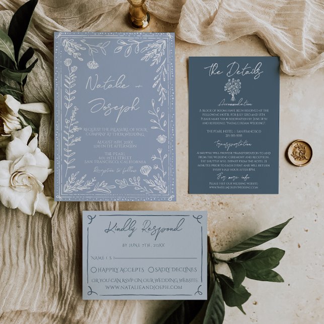 Invitation Boho Azure Blue Floral Botanical Modern Wedding (Créateur téléchargé)
