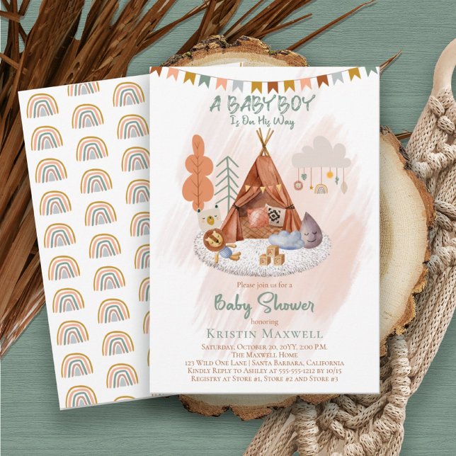 Invitation Boho Baby Boy Teepee and Toys Baby Sprinkel (Créateur téléchargé)