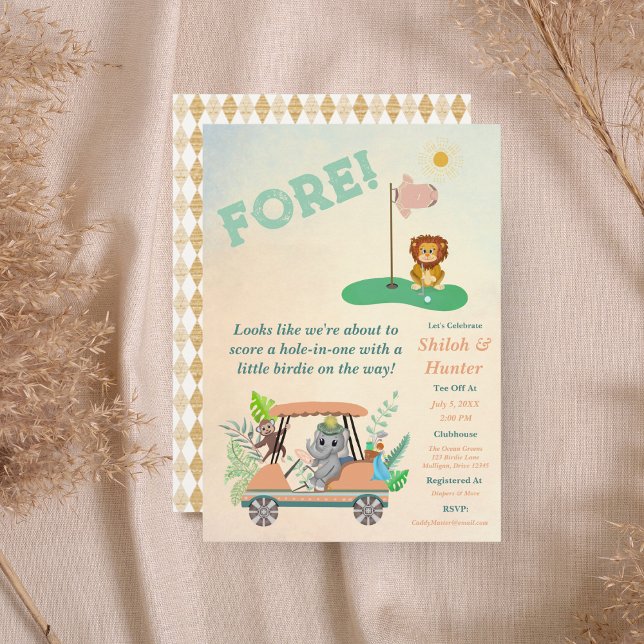 Invitation Boho Baby Elephant, Singe, Lion Golf Baby shower (Créateur téléchargé)