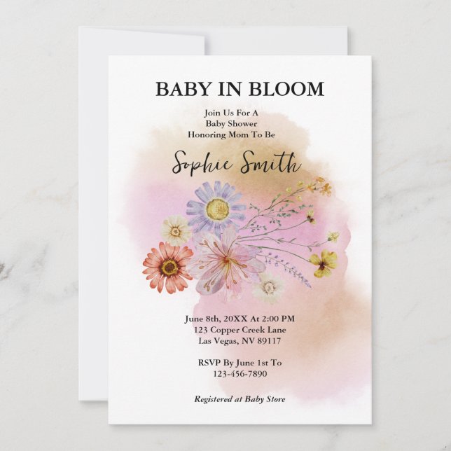Invitation Boho Baby En fleurs Aquarelle Fleur sauvage (Devant)