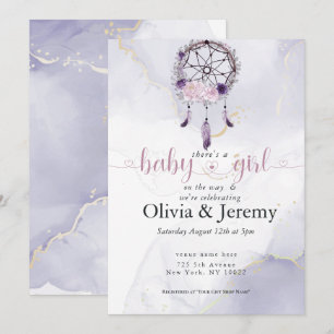 Invitation BOHO Baby Girl Amethyst Dusty Rose Dreamcatcher