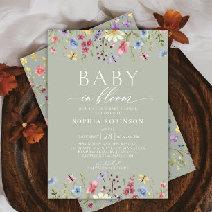 Invitation Boho Baby in Bloom Fleur sauvage Baby shower vert