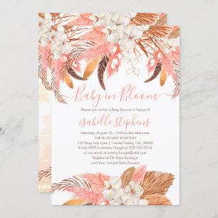 Invitation Boho Baby in Bloom Pampas Rose Baby shower en herb