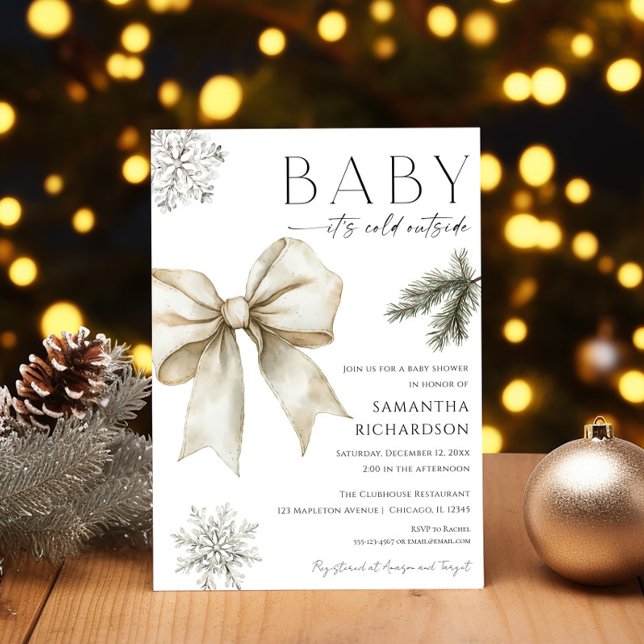Invitation Boho Baby it's cold outside coquette bow shower (Créateur téléchargé)