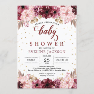Invitation Boho baby shower à fleurs rousses