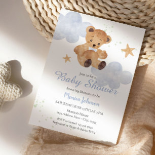 Invitation BOHO Baby shower Boy   Ours et nuages