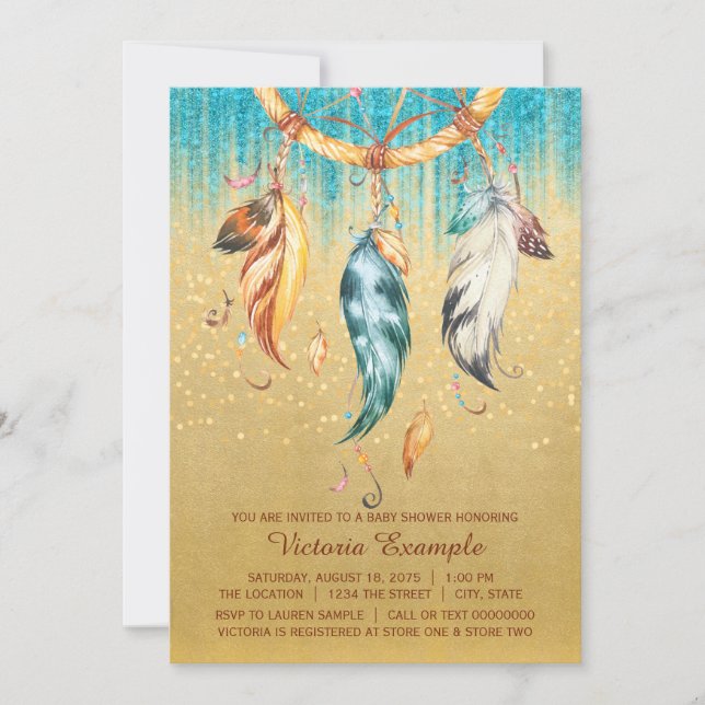 Invitation Boho Baby shower Garçon fille tribal Dream Catcher (Devant)