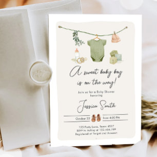 Invitation Boho Baby shower garçon sur le chemin vêtements ru