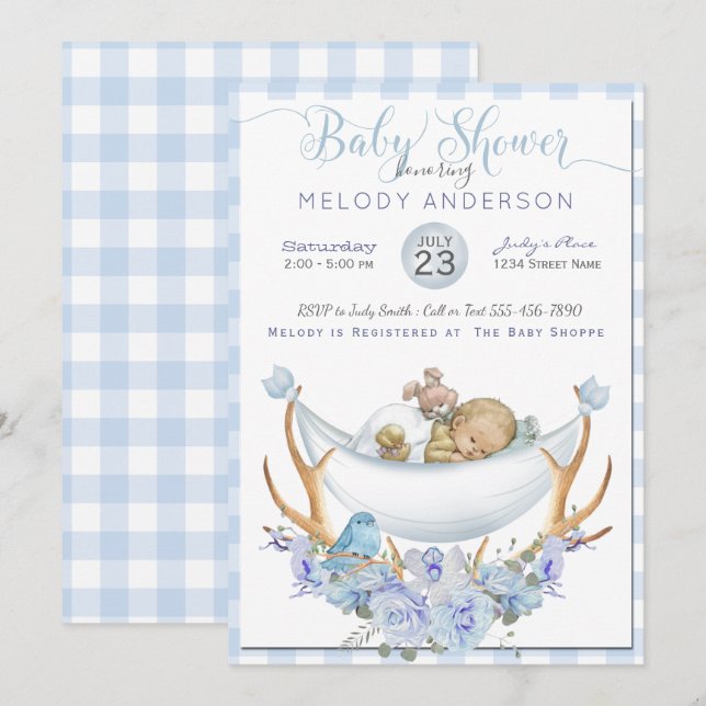 Invitation BOHO Baby shower Garçons Hammock Baby (Devant / Derrière)