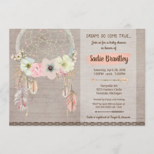 Invitation Boho Baby shower Invitation, Dreamcatcher Rustic