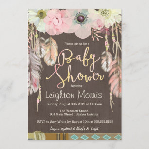 Invitation Boho Baby shower Invitation, Plumes Tribales Rusti