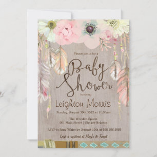 Invitation Boho Baby shower Invitation, Plumes Tribales Rusti