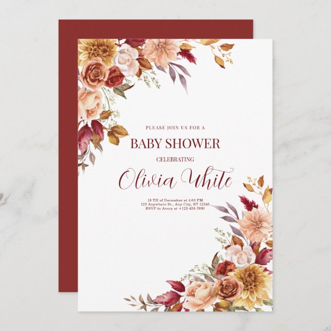Invitation Boho Baby shower Pampas Grass Minimaliste Douche (Devant / Derrière)