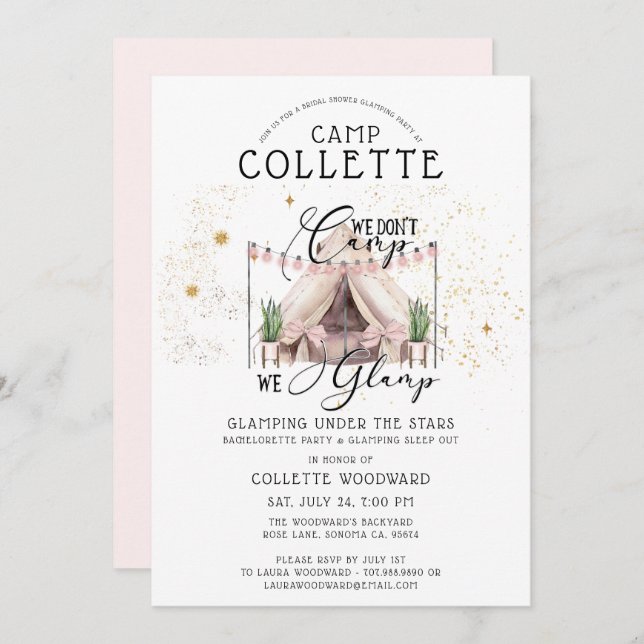 Invitation Boho Bachelorette Glamping Party Under The Stars (Devant / Derrière)