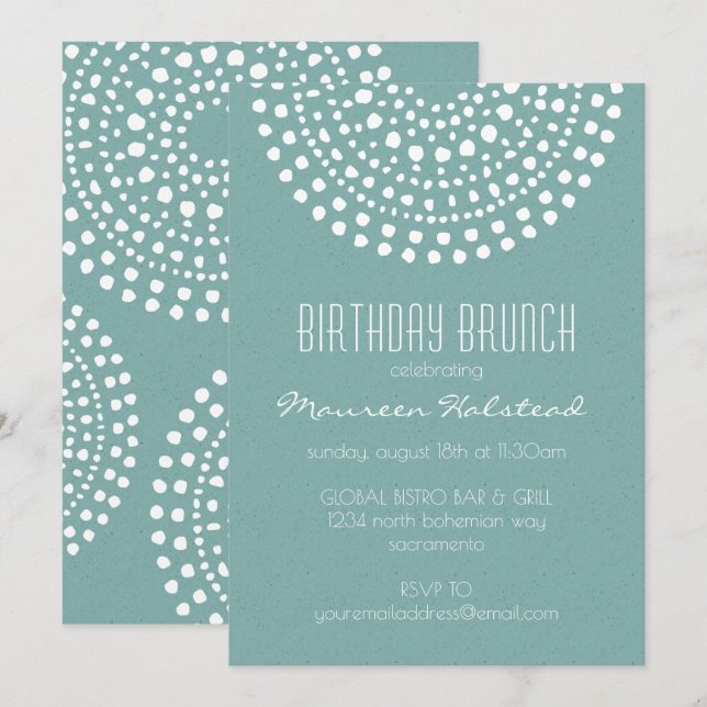 Invitation Boho Bali Anniversaire Brunch Turquoise (Devant / Derrière)