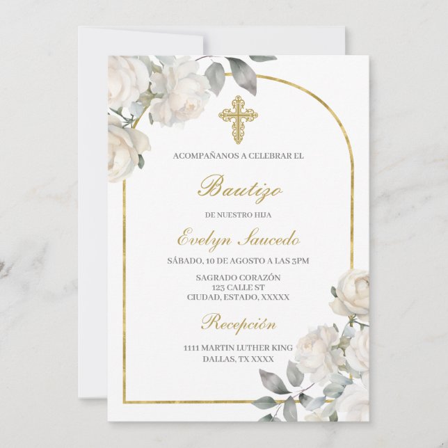 Invitation Boho Baptism espagnol (Devant)