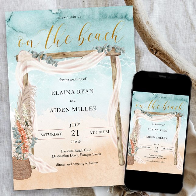 Invitation Boho Beach Arbor Watercolor Shore Mariage (Créateur téléchargé)