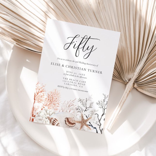 Invitation Boho Beach Coral Reef 50e anniversaire de Mariage (Créateur téléchargé)