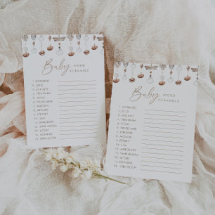 Invitation Boho Beach Word Scramble Baby shower Jeu