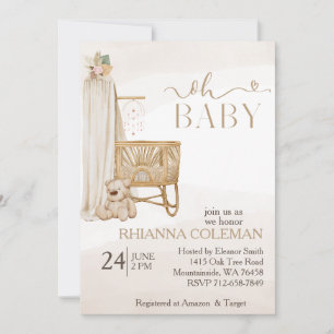 Invitation boho Bear pampas herbe baby shower fleuri