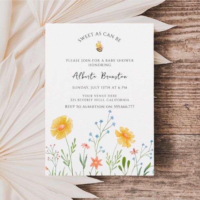 Invitation Boho Bee Baby shower Floral Sweet comme peut Bee B (Créateur téléchargé)
