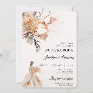 Invitation Boho beige avec mariée Mariage espagnol