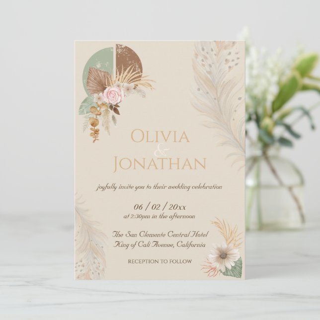 Invitation Boho Beige Boho en plumes classiques (Debout devant)