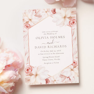 Invitation Boho Beige et rose pâle Mariage floral