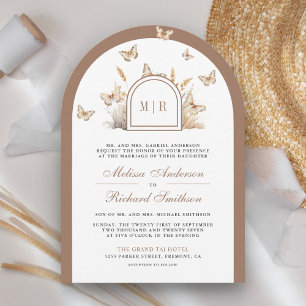 Invitation Boho Beige Fleur sauvage Butterfly Arch Mariage
