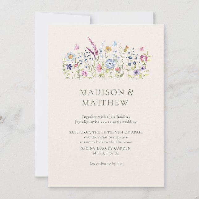 Invitation Boho Beige Fleur sauvage Mariage (Devant)