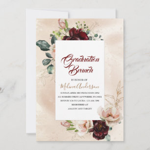 Invitation Boho Beige Fleurs d'aquarelle brunch de graduation