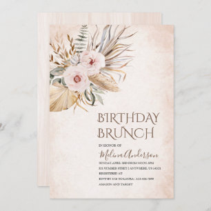 Invitation Boho Beige Fleurs d'aquarelle d'anniversaire brunc